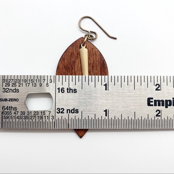 Wood Leaf Dangly Earrings w/ Gold Tone Pendant - Picture 8 of 9